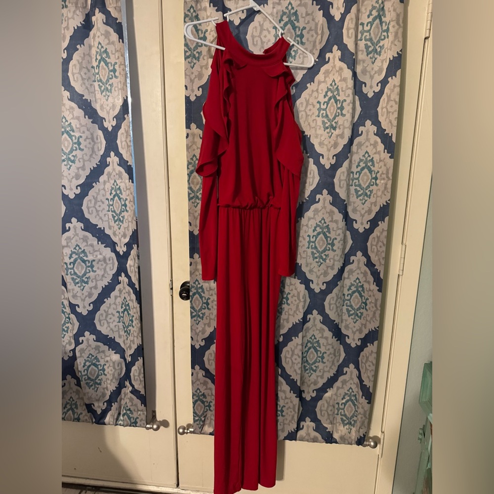 Red Thalia Sodi jumpsuit open shoulder size L